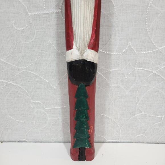 Vintage Folk Art Pencil Santa 13" Red Green Christmas Tree Carved Wood 1975 - Picture 13 of 16